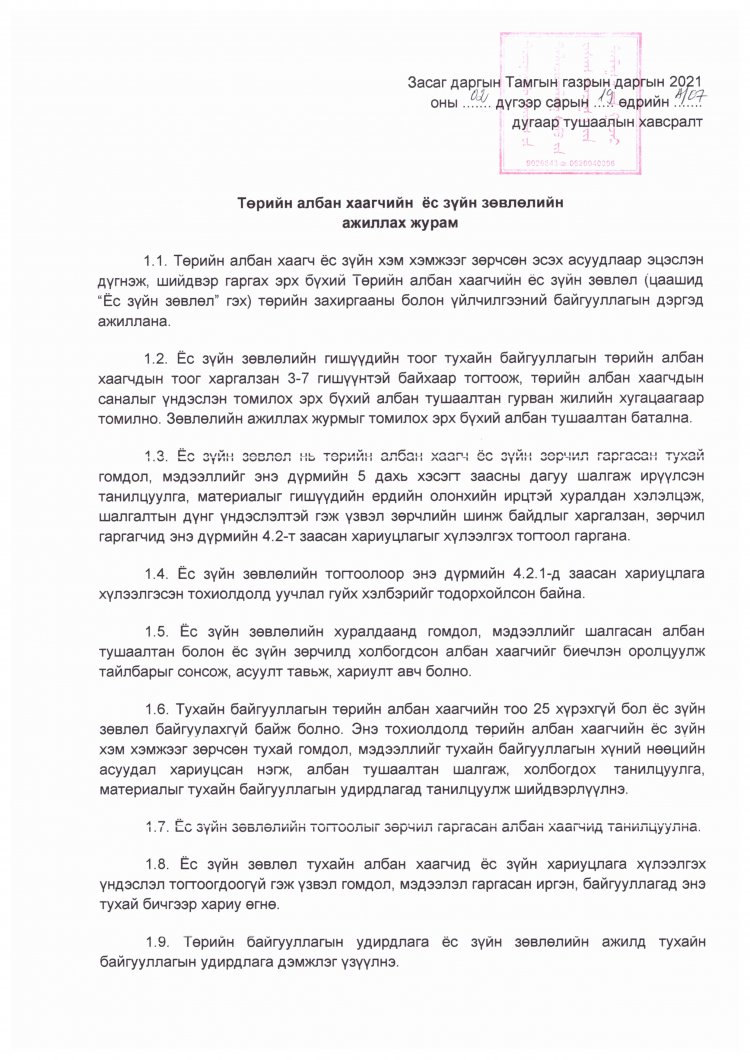 Байгууллагын Ёс зүйн зөвлөлийн ажиллах журам