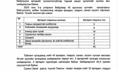 2025 ОНЫ 3 ДУГААР УЛИРЛЫН ӨРГӨДӨЛ, ГОМДЛЫН ШИЙДВЭРЛЭЛТИЙН ТАЙЛАН