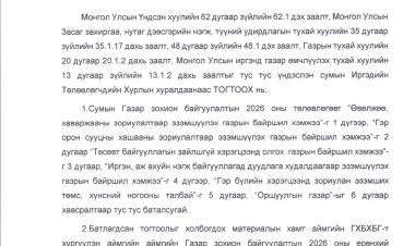 ДАЛАНЖАРГАЛАН СУМЫН ГАЗАР ЗОХИОН БАЙГУУЛАЛТЫН 2026 ОНЫ ТӨЛӨВЛӨГӨӨ